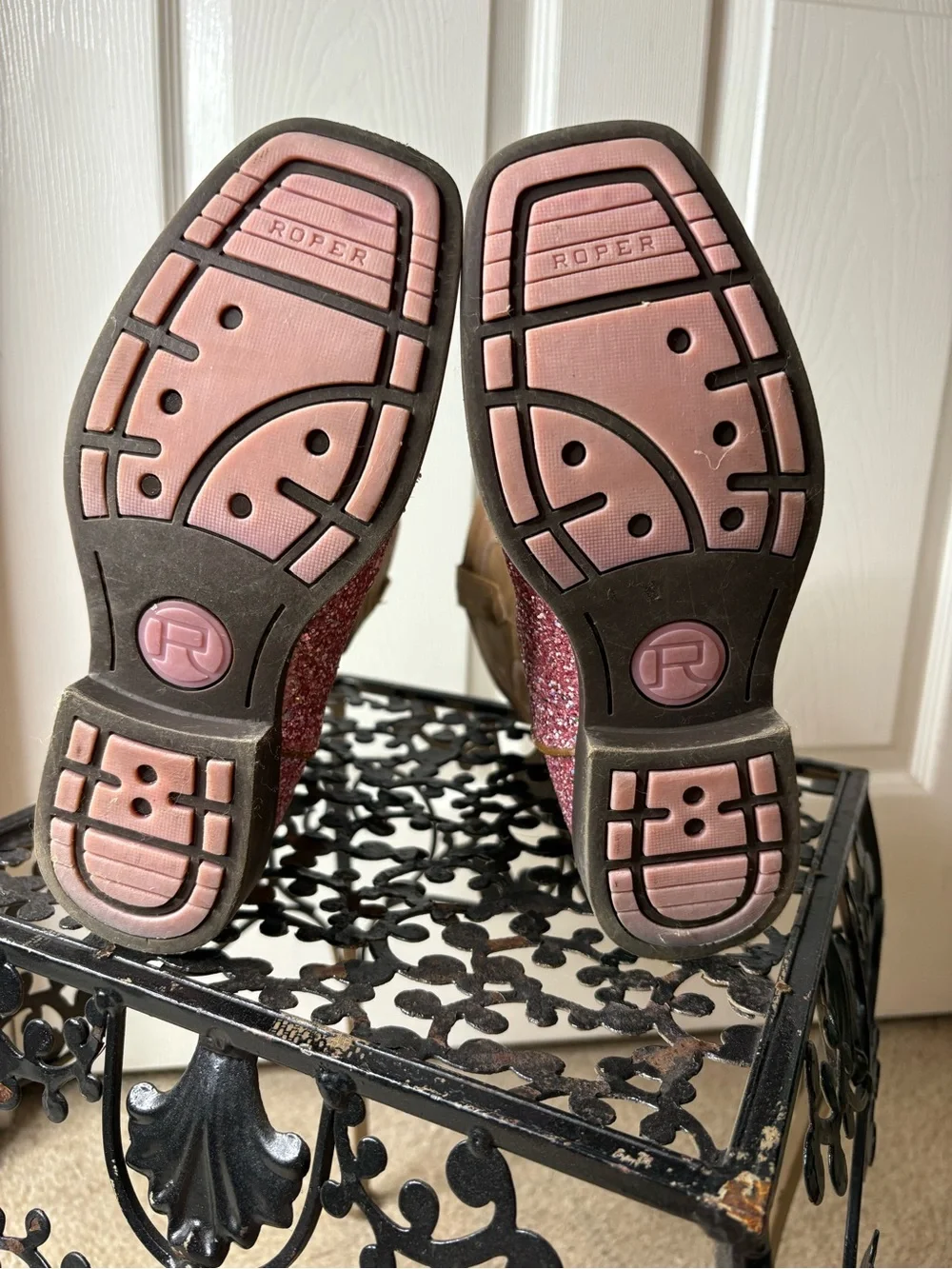 Roper Pink Glitter Gypsy Western Square Toe Cowboy Boots Little Kids Size 3